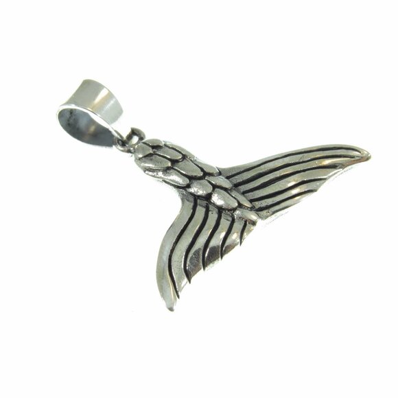 Solid 925 Sterling Silver Mermaid Tail Pendant - Whale Tail Jewelry Charm - Picture 6 of 8